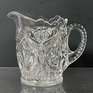 Antique EAPG Adams Princess Feather Creamer Clear Pressed Glass 6” Pitcher